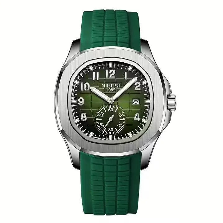 RelÃ³gio Nibosi Masculino Com pulseira de borracha Verde e visor verde