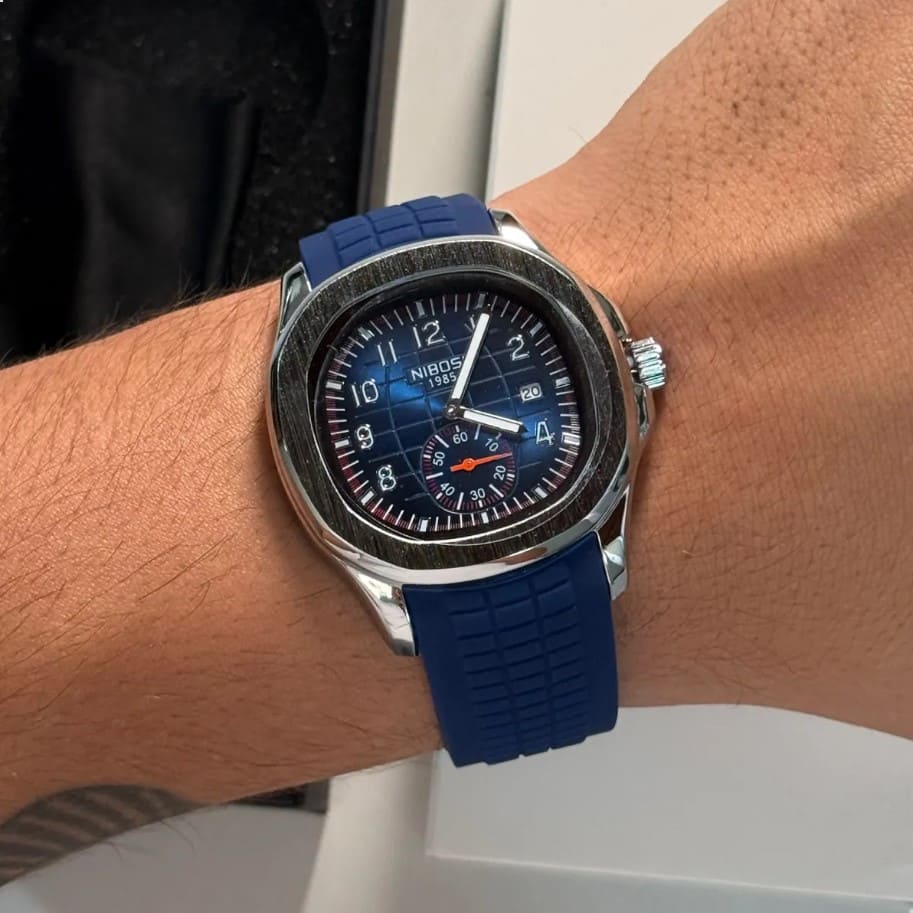 Relógio Nibosi Masculino Com pulseira de borracha azul e visor azul