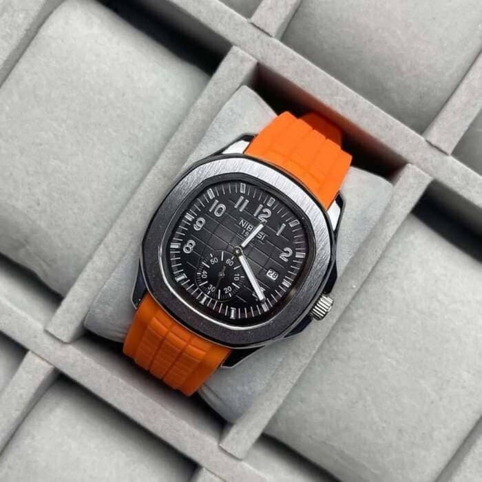 Relógio Nibosi Masculino Nemesis com pulseira de borracha laranja e visor preto