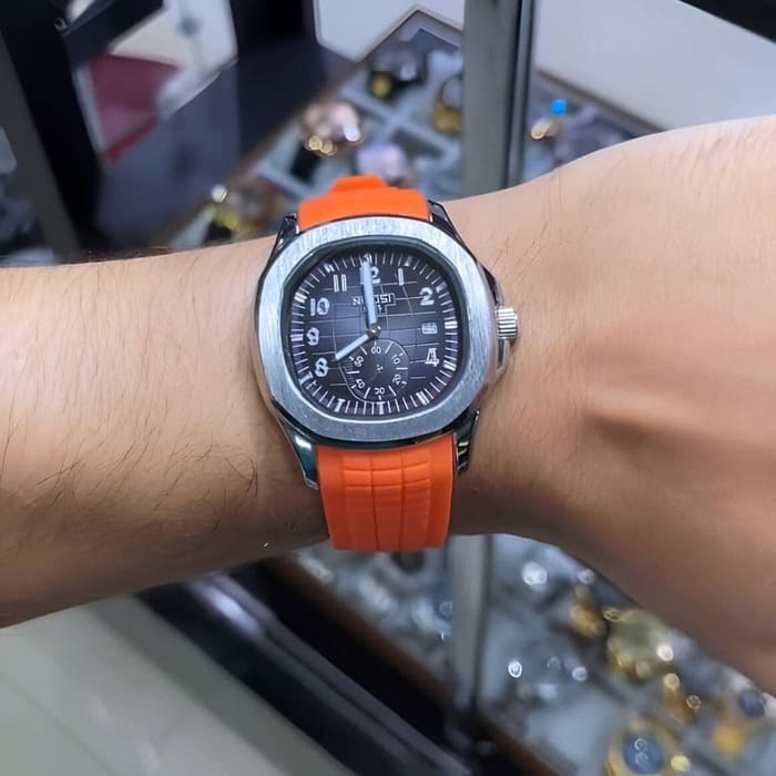 Relógio Nibosi Masculino Nemesis com pulseira de borracha laranja e visor preto