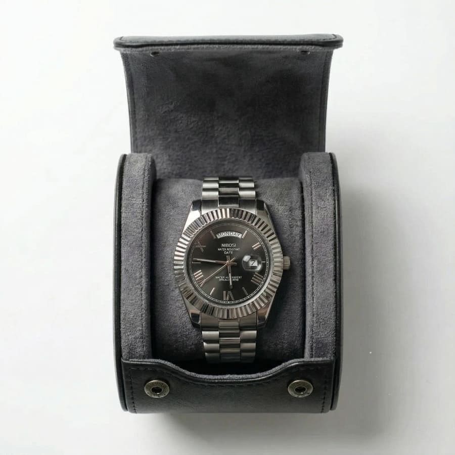 Relógio Nibosi Masculino 2628 Com Pulseira de Aço Inoxidável Prata e Visor Preto