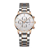Relogio feminino com pulseira prata com rosé e visor branco 36mm 