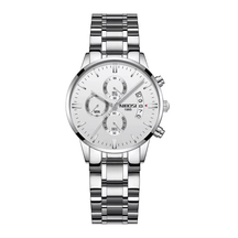 Relogio feminino com pulseira prata  e visor branco 36mm 