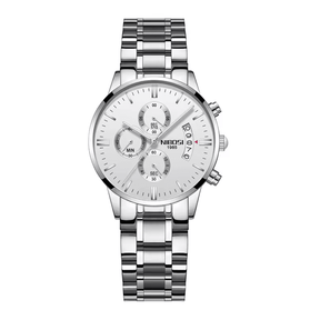 Relogio feminino com pulseira prata  e visor branco 36mm 