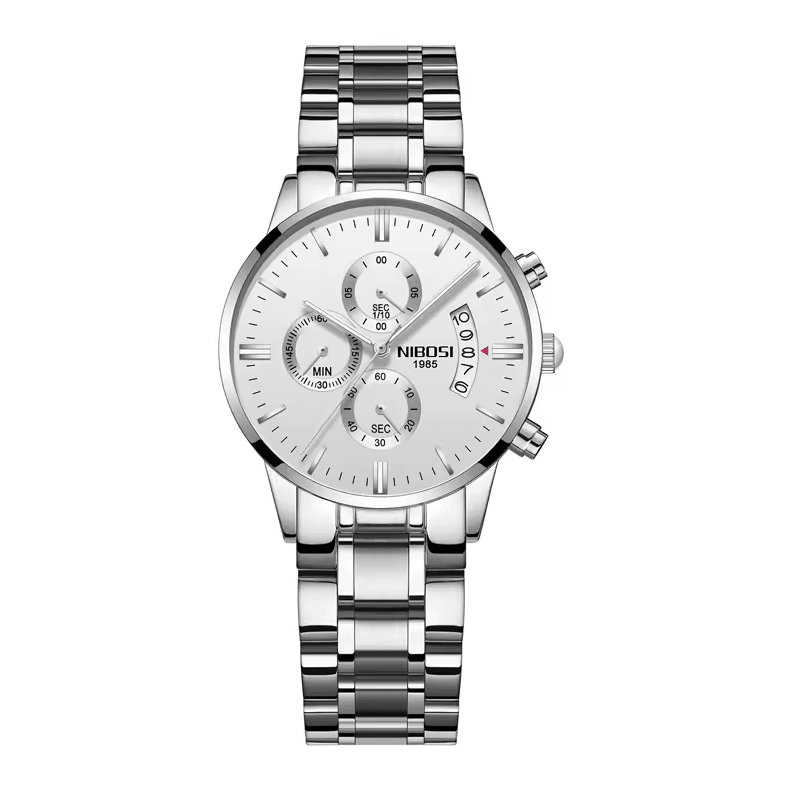 Relogio feminino com pulseira prata  e visor branco 36mm 