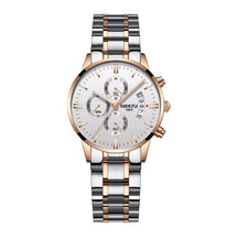 Relogio feminino com pulseira prata com rosé e visor branco 36mm 