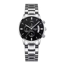 Relogio feminino com pulseira prata  e visor preto 36mm 