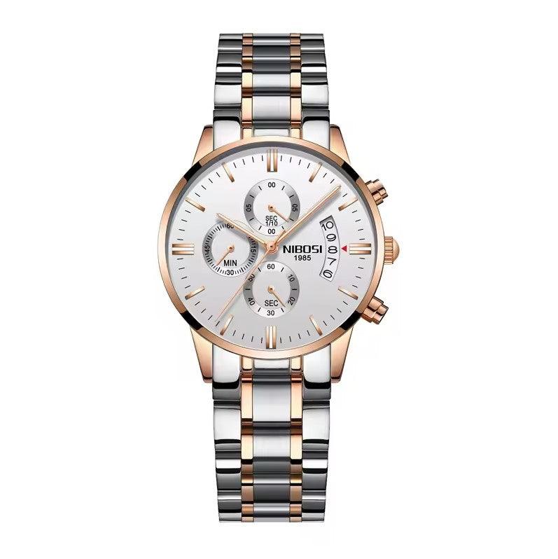 Relogio feminino com pulseira prata com rosé e visor branco 36mm 
