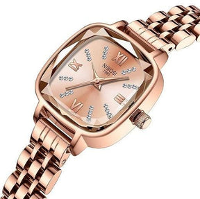 Relógio Nibosi Belle pulseira e caixa rosé com visor rosé