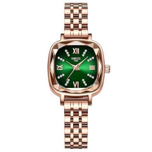 Relógio feminino Nibosi Belle pulseira e caixa rosé com visor verde