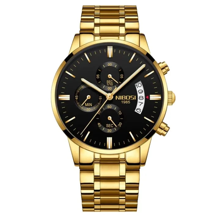RelÃ³gio Nibosi Masculino 2309 Com Pulseira de AÃ§o InoxidÃ¡vel Dourado Com Visor Preto