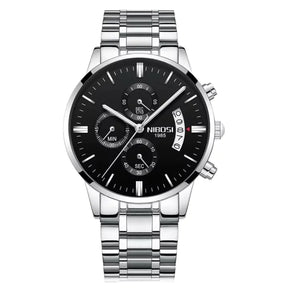RelÃ³gio Nibosi Masculino 2309 Com Pulseira de AÃ§o InoxidÃ¡vel Prata e Visor Preto