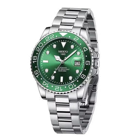 Relógio automático masculino Nibosi Majestic com pulseira em aço inoxidável com visor verde