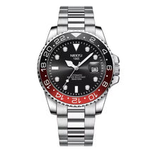 Relógio automático masculino Nibosi Majestic com pulseira em aço inoxidável, caixa prata com vermelho e visor preto