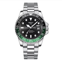 Relógio automático masculino Nibosi Majestic com pulseira em aço inoxidável, caixa preta e verde e visor preto