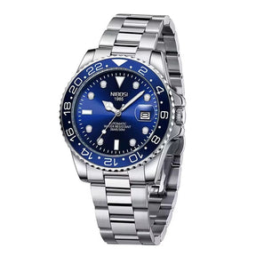 Relógio automático masculino Nibosi Majestic com pulseira em aço inoxidável e visor azul