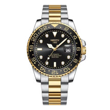 Relógio automático masculino Nibosi Majestic com pulseira em aço inoxidável prata com detalhes em dourado e visor preto