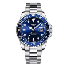 Relógio automático masculino Nibosi Majestic com pulseira em aço inoxidável e visor azul