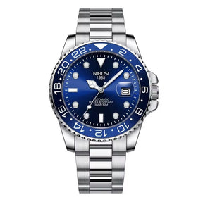Relógio automático masculino Nibosi Majestic com pulseira em aço inoxidável e visor azul