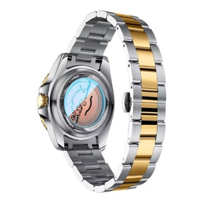Detalhes do Relógio automático masculino Nibosi Majestic com pulseira em aço inoxidável prata com detalhes em dourado e visor preto 