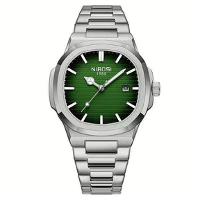 Relógio masculino Nibosi Astronaut 41mm em aço inoxidável com visor verde