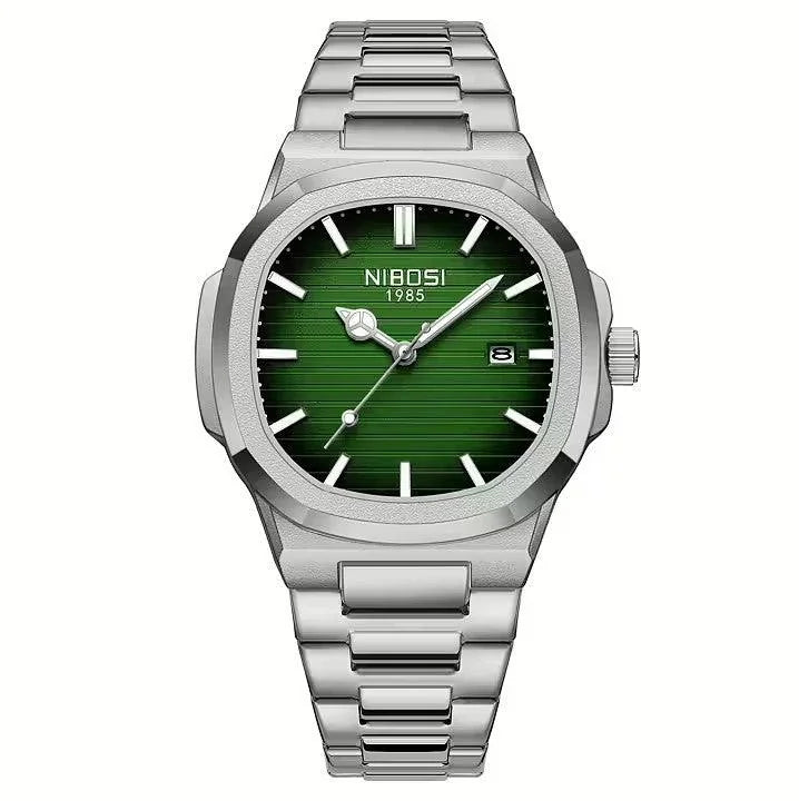 RelÃ³gio masculino Nibosi Astronaut 41mm em aÃ§o inoxidÃ¡vel com visor verde
