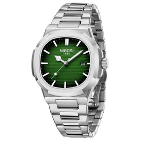 Relógio masculino Nibosi em aço inoxidável com visor verde analógico