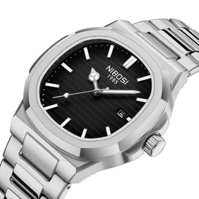 Relógio masculino Nibosi Astronaut 41mm em aço inoxidável com visor preto analógico