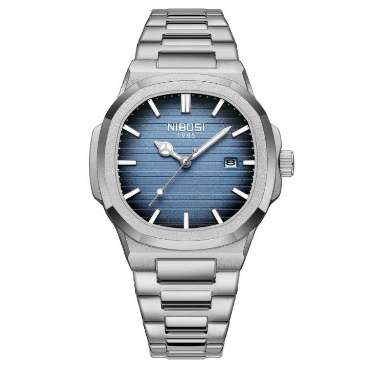 Relógio masculino Nibosi Astronaut modelo 2632 41mm em aço inoxidável com visor azul