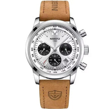 Relógio masculino Nibosi Altus com pulseira de couro e visor branco com cronógrafo funcional