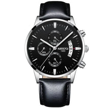 Relógio Nibosi Masculino Clássico preto e prata com pulseira de couro