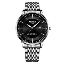 Relógio Nibosi Masculino com pulseira em aço inoxidável prata com visor preto