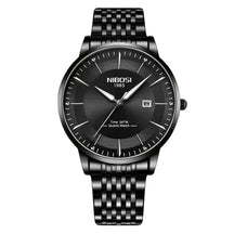 Relógio Nibosi Masculino com pulseira em aço inoxidável preta com visor preto