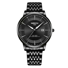 Relógio Nibosi Masculino com pulseira em aço inoxidável preta com visor preto