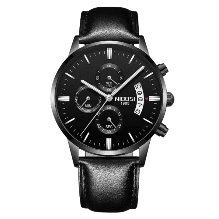 Relógio Social Masculino Nibosi 2309 com pulseira de couro preta com visor preto