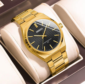 Relógio social masculino Nibosi 40mm com pulseira dourada e visor preto