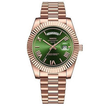 Relógio Nibosi Masculino 2628 Com Pulseira de Aço Inoxidável Rosê Com Visor Verde