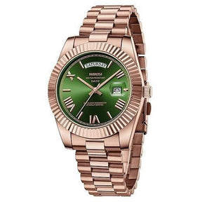 Relógio Nibosi Masculino 2628 Com Pulseira de Aço Inoxidável Rosê Com Visor Verde