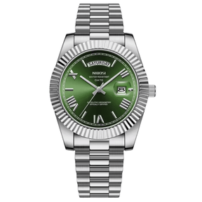 Relógio Nibosi Masculino 2628 Com Pulseira de Aço Inoxidável Prata e Visor Verde 