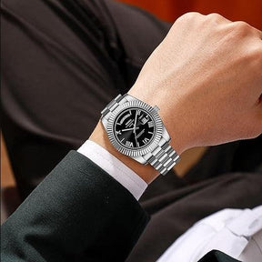 Relógio Nibosi Masculino 2628 Com Pulseira de Aço Inoxidável Prata e Visor Preto