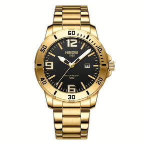Relógio Nibosi Masculino Vellum Com Pulseira de Aço Inoxidável dourado e Com Visor Preto