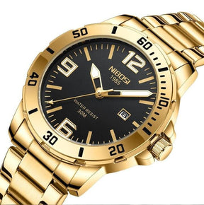 Relógio Nibosi Masculino Vellum Com Pulseira de Aço Inoxidável dourado e Com Visor Preto