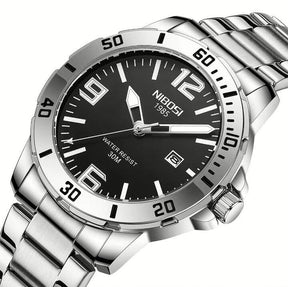 Relógio Nibosi Masculino Vellum Com Pulseira de Aço Inoxidável Prata e Com Visor Preto Zoom na imagem