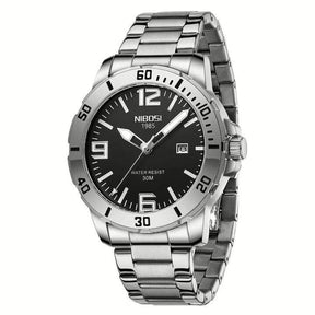 Relógio Nibosi Masculino Vellum Com Pulseira de Aço Inoxidável Prata e Com Visor Preto 