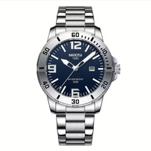 Relógio Nibosi Masculino Vellum Com Pulseira de Aço Inoxidável Prata e Com Visor Azul