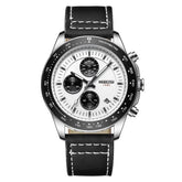 Relógio masculino Nibosi com pulseira de couro preta com cronógrafo preto e visor branco