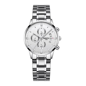 Relogio feminino com pulseira prata  e visor branco 36mm 