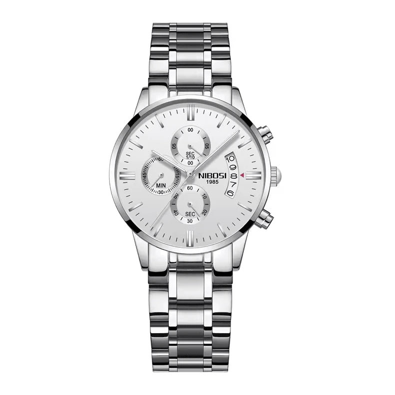 Relogio feminino com pulseira prata  e visor branco 36mm 