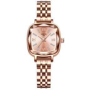 Relógio Nibosi Belle pulseira e caixa rosé com visor rosé