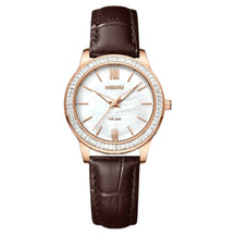 Relógio feminino Nibosi Nataly com pulseira de couro marrom e mostrador branco 